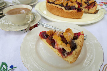 Plum Cake With Sprinkles, With Milk Coffee, Coffee Table