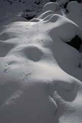 The snow-covered stream of Sestil del Maíllo in Puerto de Canencia. Sierra de Guadarrama National Park. Madrid's community. Spain