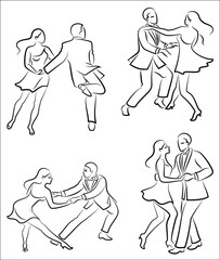 Collection. Beautiful young couple. The girl and the guy are dancing. Creative art. Graphic image. Vector illustration set.