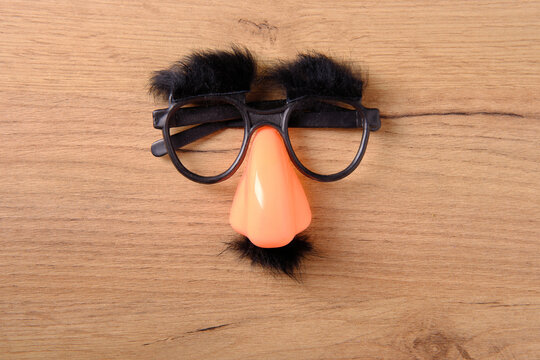 Overhead Glasses With Mustache, April 1, Joke, Fools Day, Top View, Close-up