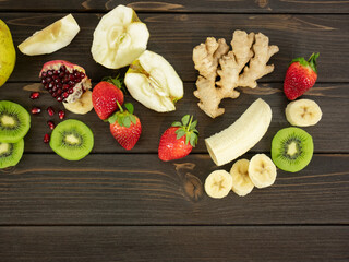 fruit mix on wooden table
