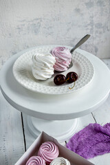 vanilla and cherry marshmallows on a white stand. handmade dessert.