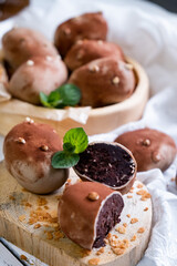 Traditional Russian dessert, potato cake with chocolate and truffle