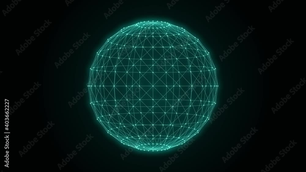 Poster abstract digital technology sphere spinning loop/ 4k animation of an abstract minimal futuristic dig