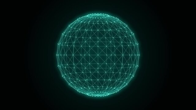 Abstract Digital Technology Sphere Spinning Loop/ 4k animation of an abstract minimal futuristic digital technology background with low polygons sphere and lines and connected dots network concept