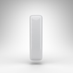 Letter I uppercase on white background. White plastic 3D rendered font with glossy surface.