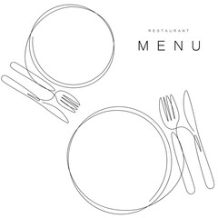 Menu restaurant background with plate and fork line draw vector illustration