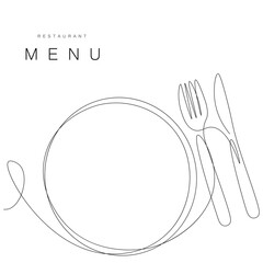 Menu restaurant background with plate and fork vector illustration
