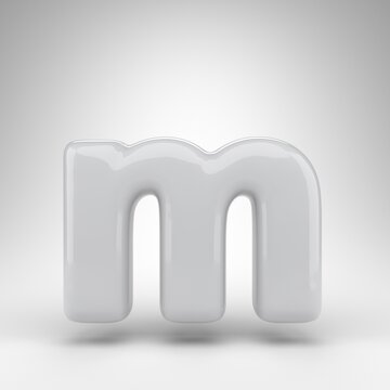 Letter M Lowercase On White Background. White Plastic 3D Rendered Font With Glossy Surface.