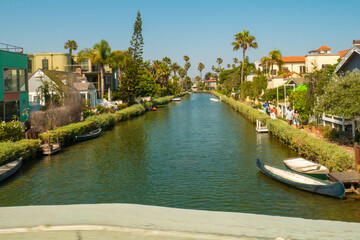 Fototapeta na wymiar Beautiful view of the canals of Venice Beach in summer