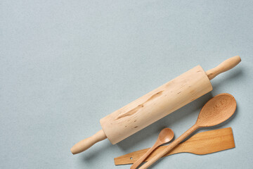 Closeup of wooden kitchen tools for cooking