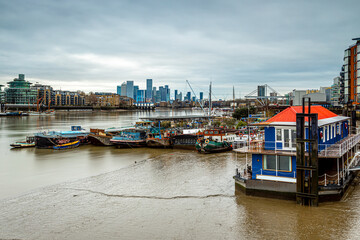 A long exposure view of Canary Wharf, a business quarter of London