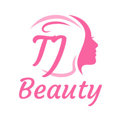Fototapeta na wymiar TJ Letter Logo Design with Female Face. Elegant beauty logo concept