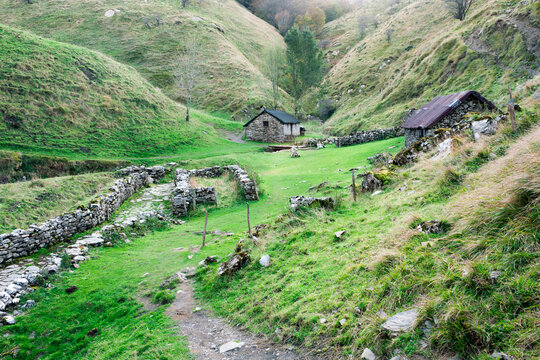 Arpea's houses in Navarra, Spain. Ancient houses into a valley.