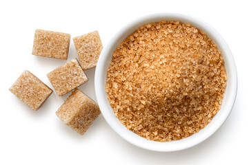 Brown sugar cubes and granulated sugar.