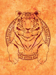Tiger portrait line art grunge