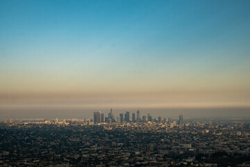Wide view of Los Angeles city with polluted sky