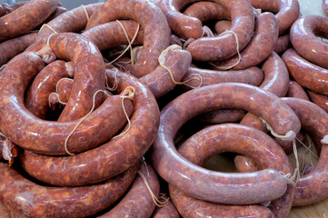 Calabria, Italy, detail of fresh sausage