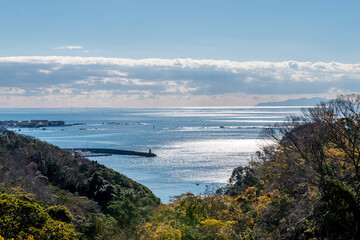 高台からの海の景色　輝く海面