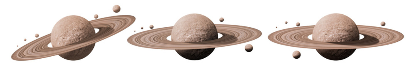 set of saturn planets in deep space with rings  and moons surrounded. isolated  on white background © chathuporn