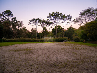 Wide view of a rough Brazilian soccer field