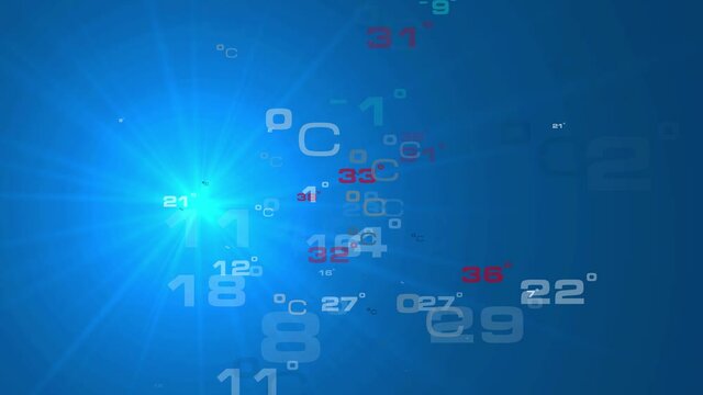 2d animation Numbers for weather forecast on blue background
