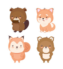 Kawaii animals cartoons set design, Cute character and nature theme Vector illustration