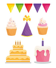 Happy birthday icon collection design, Celebration surprise and party theme Vector illustration