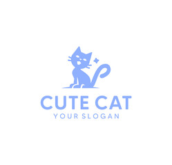 Cute Cat Logo template.Happy cat logo design.