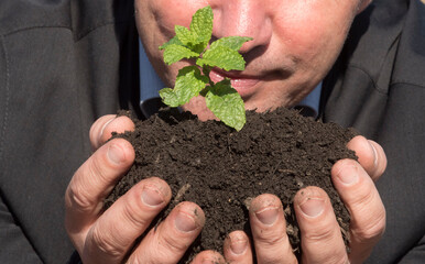 holding soil and humus in hand