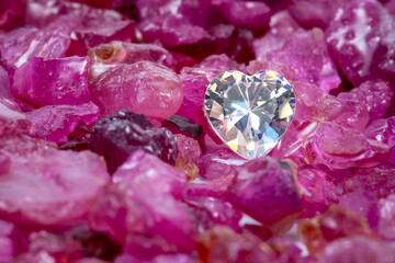 .Diamond heart shaped is on natural garnet gemstone.