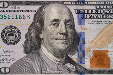fragment of new 100 dollar bill for design purpose