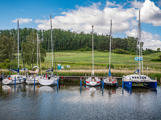 Fototapeta na wymiar Boats in the harbor Seedorf on Rügen