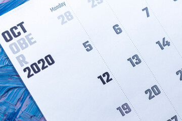 October 2021 calendar. October monthly calendar on blue background