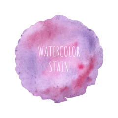 Abstract pink and purple watercolor on white background. Colored splashes on paper. Hand drawn illustration