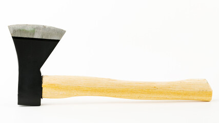 Axe with wooden handle isolated on white