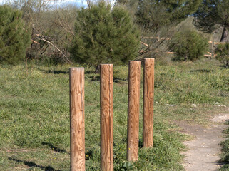 Wooden posts for physical activities in public parks