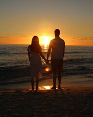 A Young Couple Silhouetted Against a Sunset on Laguna Beach in Panama City Beach, Florida