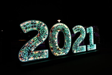 Year 2021 outdoor light decoration at night