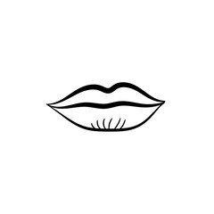 Charming female lips. Hand drawn vector illustration in Doodle style. Isolated object on a white background. Design for wedding decor, Valentine's day.