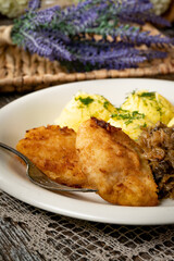 Fried cod fillet .