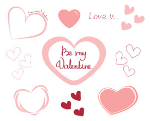 Set of elements for Valentine's Day. Set of cute heart and lettering. Elements for your design and decoration. Be my Valentine. Vector illustration