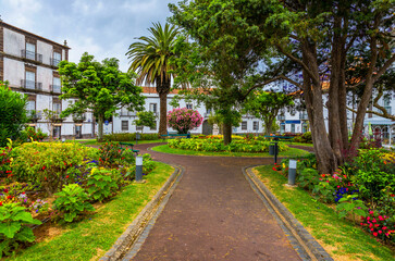 Fototapeta premium Beautiful Jardim Sena Freita, located in the historic center of Ponta Delgada city on Sao Miguel island. Azores, Sao Miguel, Portugal.