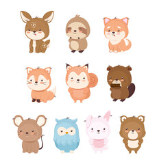 Kawaii animals cartoons icon set design, Cute character and nature theme Vector illustration