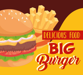 Fast food hamburger and french fries design of eat restaurant and menu theme Vector illustration