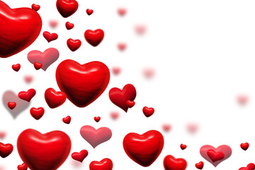 red hearts abstract background for valentines day greeting card or festive wallpaper. Copy space for text. 3d illustration