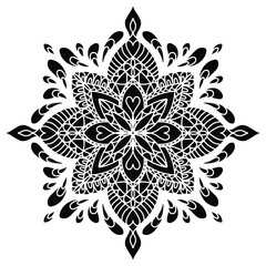 Vector hand drawn mandala isolated on white background. Valentine's day greeting card. Silhouette mandala of hearts.