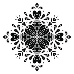 Vector hand drawn mandala isolated on white background. Valentine's day greeting card. Silhouette mandala of hearts.