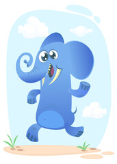 Cartoon funny elephant dancing excited. Vector illustration