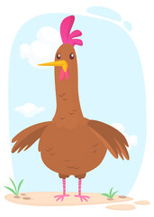 Cartoon big fat hen isolated  on a white background. Vector illustration of a chicken